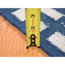 Load image into Gallery viewer, 5&#39;2&quot;x7&#39; Yale Blue, Kilim Geometric Design Flat Weave, Hand Woven Organic Wool, Reversible Oriental Rug FWR483198