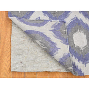 2'5"x6' Silver Gray, Hand Woven Kilim Geometric Design, Flat Weave Natural Wool, Reversible Runner Oriental Rug FWR483204