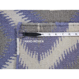 2'5"x6' Silver Gray, Hand Woven Kilim Geometric Design, Flat Weave Natural Wool, Reversible Runner Oriental Rug FWR483204