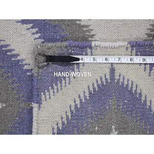 4'2"x6' Silver Gray, Hand Woven Kilim Geometric Design, Flat Weave Pure Wool, Reversible Oriental Rug FWR483246