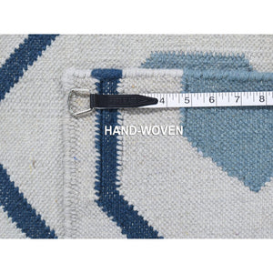 2'7"x6' Ivory, Soft Wool Hand Woven, Kilim Geometric Design Flat Weave, Reversible Runner Oriental Rug FWR483252