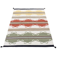 Load image into Gallery viewer, 5&#39;2&quot;x7&#39; Ivory, Navajo Design, Flat Weave Vegetable Dyes, Extra Soft Wool Hand Woven, Oriental Rug FWR483270