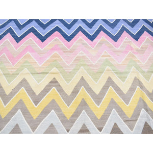 8'x10' Colorful, Extra Soft Wool Hand Woven, Afghan Kilim with Chevron Design Flat Weave, Vegetable Dyes, Reversible Oriental Rug FWR483300