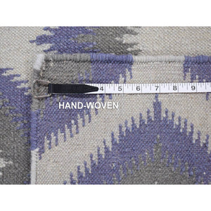4'x6' Silver Gray, Hand Woven Kilim Geometric Design, Flat Weave Soft Wool, Reversible Oriental Rug FWR483342