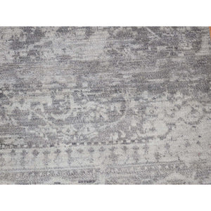 2'x3' Silver Gray, Modern Broken Design, Plant Based Silk Hand Knotted, Mat Oriental Rug FWR483348