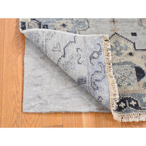 3'x3' Timberwolf Gray, Pure Wool Hand Knotted, Oushak Design Sample Fragment Supple Collection, Thick and Plush, Square Oriental Rug FWR483366