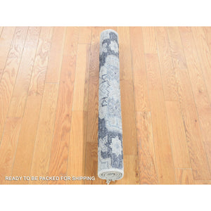 3'x3' Timberwolf Gray, Pure Wool Hand Knotted, Oushak Design Sample Fragment Supple Collection, Thick and Plush, Square Oriental Rug FWR483366