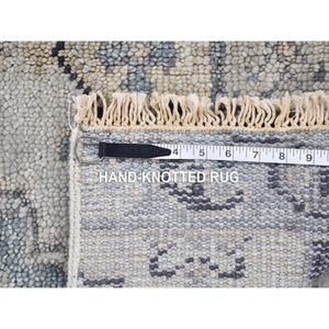 3'x3' Timberwolf Gray, Pure Wool Hand Knotted, Oushak Design Sample Fragment Supple Collection, Thick and Plush, Square Oriental Rug FWR483366
