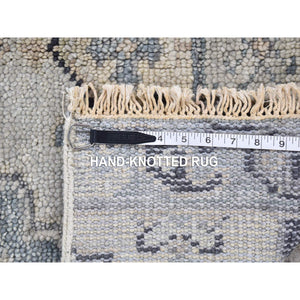 3'x3' Timberwolf Gray, Pure Wool Hand Knotted, Oushak Design Sample Fragment Supple Collection, Thick and Plush, Square Oriental Rug FWR483366