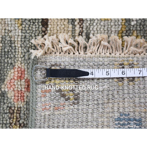 3'2"x3'2" Ash Gray, Supple Collection Thick and Plush, Organic Wool Hand Knotted, Oushak Design Sample Fragment, Square Oriental Rug FWR483378