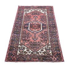 Load image into Gallery viewer, 4&#39;x7&#39; Peach Color, New Persian Hamadan with Anchor Medallion Design, Natural Wool Hand Knotted Oriental Rug FWR483444