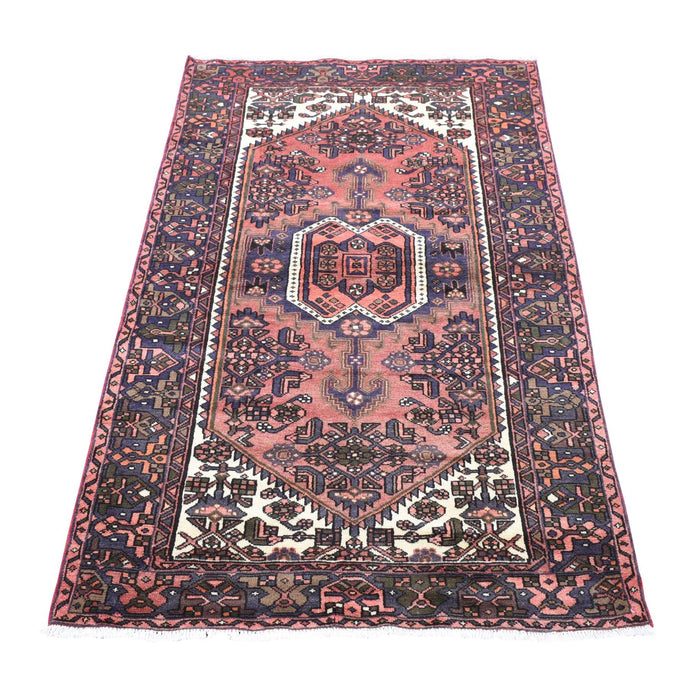 4'x7' Peach Color, New Persian Hamadan with Anchor Medallion Design, Natural Wool Hand Knotted Oriental Rug FWR483444