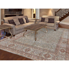 Load image into Gallery viewer, 8&#39;6&quot;x12&#39;1&quot; Beige, Antique Persian Tabriz with Scroll and Rosettes Design, Good Condition, Even Wear, Hand Knotted Pure Wool Oriental Rug FWR483534