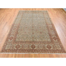 Load image into Gallery viewer, 8&#39;6&quot;x12&#39;1&quot; Beige, Antique Persian Tabriz with Scroll and Rosettes Design, Good Condition, Even Wear, Hand Knotted Pure Wool Oriental Rug FWR483534