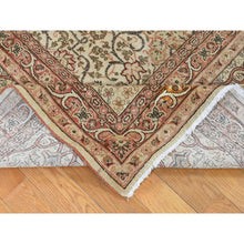 Load image into Gallery viewer, 8&#39;6&quot;x12&#39;1&quot; Beige, Antique Persian Tabriz with Scroll and Rosettes Design, Good Condition, Even Wear, Hand Knotted Pure Wool Oriental Rug FWR483534