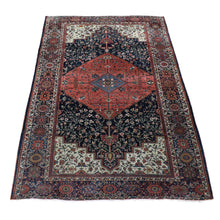 Load image into Gallery viewer, 4&#39;2&quot;x6&#39;6&quot; Midnight Blue, Antique Persian Fereghan Sarouk, 100% Wool Hand Knotted, Good Condition, Clean, Oriental Rug FWR483606