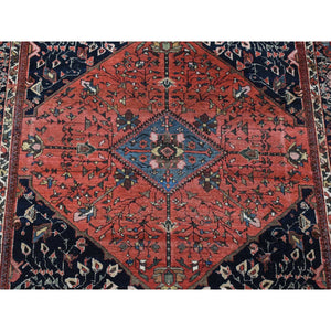 4'2"x6'6" Midnight Blue, Antique Persian Fereghan Sarouk, 100% Wool Hand Knotted, Good Condition, Clean, Oriental Rug FWR483606