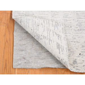 2'2"x3' Ivory, Modern with Repetitive Curvilinear Design Undyed Natural Wool, Hand Knotted Tone on Tone, Mat Oriental Rug FWR483618