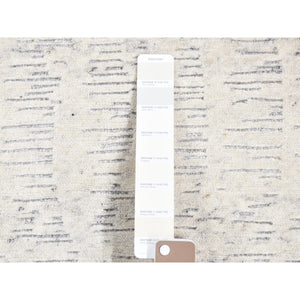 2'2"x3' Ivory, Modern with Repetitive Curvilinear Design Undyed Natural Wool, Hand Knotted Tone on Tone, Mat Oriental Rug FWR483618