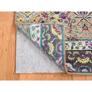 2'x2' Mocha Brown, Rajasthan All Over Design, Hand Knotted Wool and Sari Silk, Square Oriental Rug FWR483630
