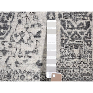 2'1"x2'1" Goose Gray, Undyed Natural Wool with Mamluk Design, 100%Wool Hand Knotted, Square Oriental Rug FWR483642