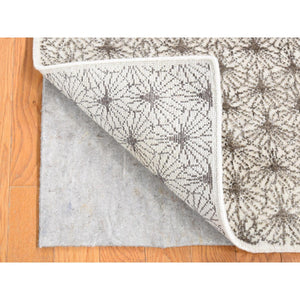 2'1"x2'1" Ivory, Modern Design with Intricate All Over Pattern, Wool and Silk Hand Knotted, Square Sample Oriental Rug FWR483648
