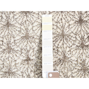 2'1"x2'1" Ivory, Modern Design with Intricate All Over Pattern, Wool and Silk Hand Knotted, Square Sample Oriental Rug FWR483648