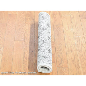2'1"x2'1" Ivory, Modern Design with Intricate All Over Pattern, Wool and Silk Hand Knotted, Square Sample Oriental Rug FWR483648