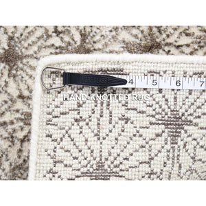 2'1"x2'1" Ivory, Modern Design with Intricate All Over Pattern, Wool and Silk Hand Knotted, Square Sample Oriental Rug FWR483648