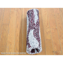 Load image into Gallery viewer, 2&#39;x3&#39; Ivory and Burgundy Red, Modern with Tree Bark Design, Hand Knotted Sari Silk, Mat Oriental Rug FWR483684