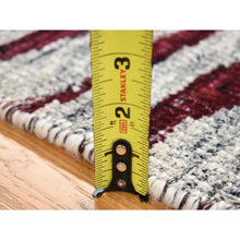 Load image into Gallery viewer, 2&#39;x3&#39; Ivory and Burgundy Red, Modern with Tree Bark Design, Hand Knotted Sari Silk, Mat Oriental Rug FWR483684