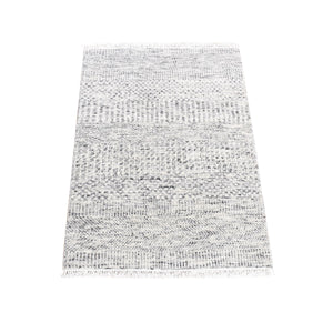 2'x3' Silver Gray, Hand Knotted Modern Grass Design, Undyed Natural Wool, Mat Sample Oriental Rug FWR483696