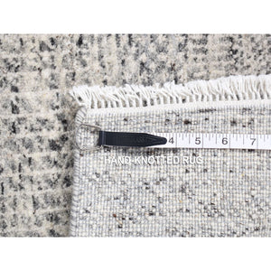 2'x3' Silver Gray, Hand Knotted Modern Grass Design, Undyed Natural Wool, Mat Sample Oriental Rug FWR483696