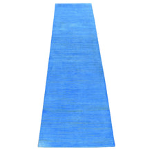 Load image into Gallery viewer, 2&#39;5&quot;x10&#39;2&quot; Ruddy Blue Overdyed Textured Wool, Hand Knotted Modern Design, Runner Oriental Rug FWR483786