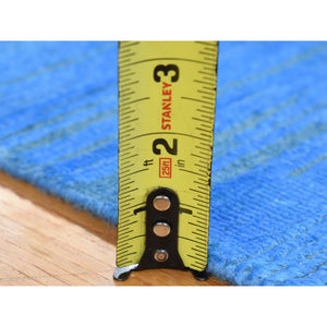 2'5"x10'2" Ruddy Blue Overdyed Textured Wool, Hand Knotted Modern Design, Runner Oriental Rug FWR483786