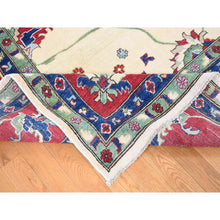 Load image into Gallery viewer, 9&#39;10&quot;x14&#39; Cream Color, Hand Knotted Kazak with All Over Leaf and Vines Pattern, Pure Wool Oriental Rug FWR483816