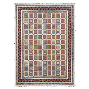 10'x14' Ivory, Pure Wool Hand Knotted, Hi-Lo Pile Neem Buft Soumak Garden Design, Oriental Rug FWR483822