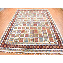 Load image into Gallery viewer, 10&#39;x14&#39; Ivory, Pure Wool Hand Knotted, Hi-Lo Pile Neem Buft Soumak Garden Design, Oriental Rug FWR483822