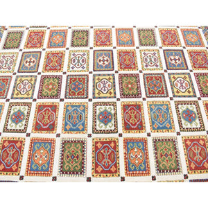10'x14' Ivory, Pure Wool Hand Knotted, Hi-Lo Pile Neem Buft Soumak Garden Design, Oriental Rug FWR483822