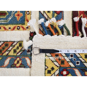 10'x14' Ivory, Pure Wool Hand Knotted, Hi-Lo Pile Neem Buft Soumak Garden Design, Oriental Rug FWR483822