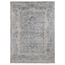 Load image into Gallery viewer, 10&#39;x14&#39; Light Green, Pure Silk With Textured Wool Mughal Design Hand Knotted, Oriental Rug FWR483840