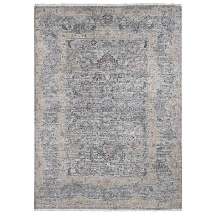 10'x14' Light Green, Pure Silk With Textured Wool Mughal Design Hand Knotted, Oriental Rug FWR483840