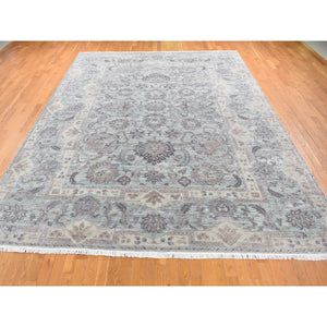 10'x14' Light Green, Pure Silk With Textured Wool Mughal Design Hand Knotted, Oriental Rug FWR483840