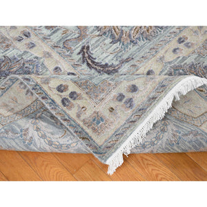 10'x14' Light Green, Pure Silk With Textured Wool Mughal Design Hand Knotted, Oriental Rug FWR483840