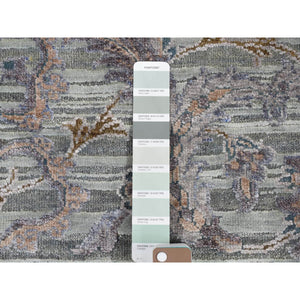 10'x14' Light Green, Pure Silk With Textured Wool Mughal Design Hand Knotted, Oriental Rug FWR483840