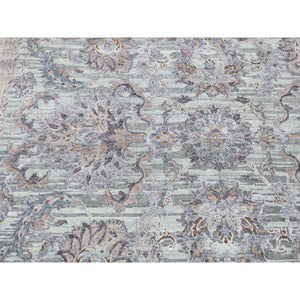 10'x14' Light Green, Pure Silk With Textured Wool Mughal Design Hand Knotted, Oriental Rug FWR483840