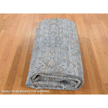 Load image into Gallery viewer, 10&#39;x14&#39; Light Green, Pure Silk With Textured Wool Mughal Design Hand Knotted, Oriental Rug FWR483840
