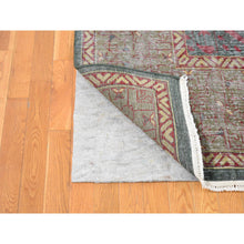Load image into Gallery viewer, 9&#39;6&quot;x13&#39;10&quot; Camouflage Green, Vintage Look Mamluk Design, Zero Pile Shaved Down, Worn Wool Hand Knotted, Oriental Rug FWR483900