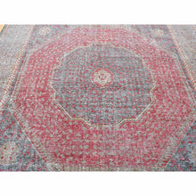 Load image into Gallery viewer, 9&#39;6&quot;x13&#39;10&quot; Camouflage Green, Vintage Look Mamluk Design, Zero Pile Shaved Down, Worn Wool Hand Knotted, Oriental Rug FWR483900