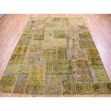 Load image into Gallery viewer, 9&#39;x11&#39;10&quot; Green Overdyed Patchwork Vintage Persian Pure Wool Hand Knotted Oriental Rug FWR483954